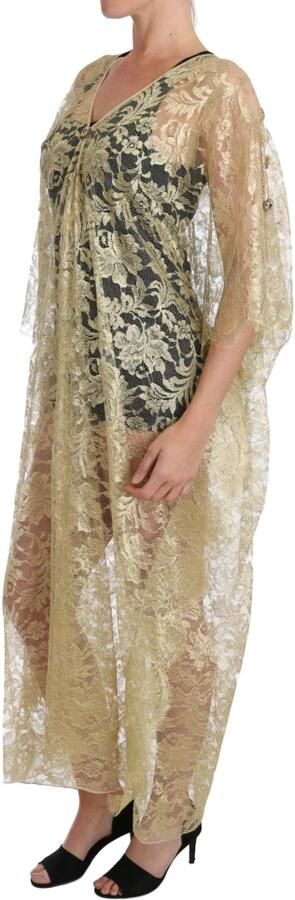 Dolce & Gabbana Gouden Bloemenkant Kristallen Gown Cape Jurk Yellow Dames - Foto 4