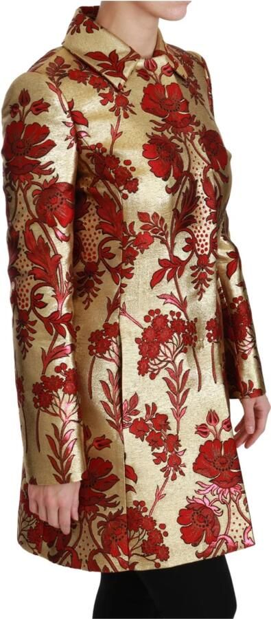 Dolce & Gabbana Elegante Rode Gouden Bloemen Brokaat Cape Jas Yellow Dames - Foto 3