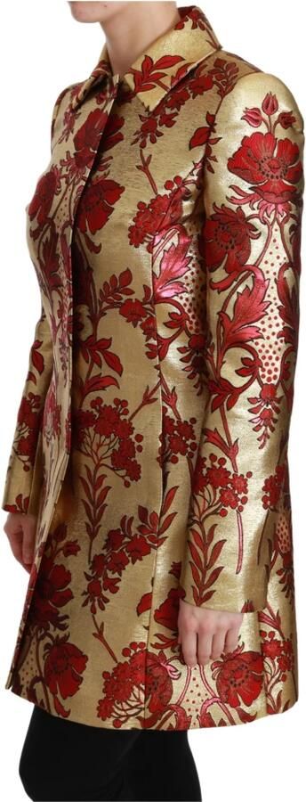 Dolce & Gabbana Elegante Rode Gouden Bloemen Brokaat Cape Jas Yellow Dames - Foto 4