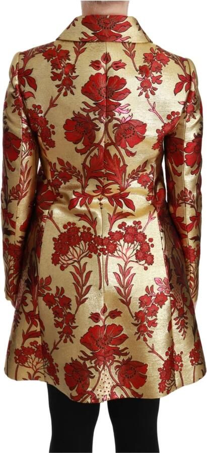 Dolce & Gabbana Elegante Rode Gouden Bloemen Brokaat Cape Jas Yellow Dames - Foto 2