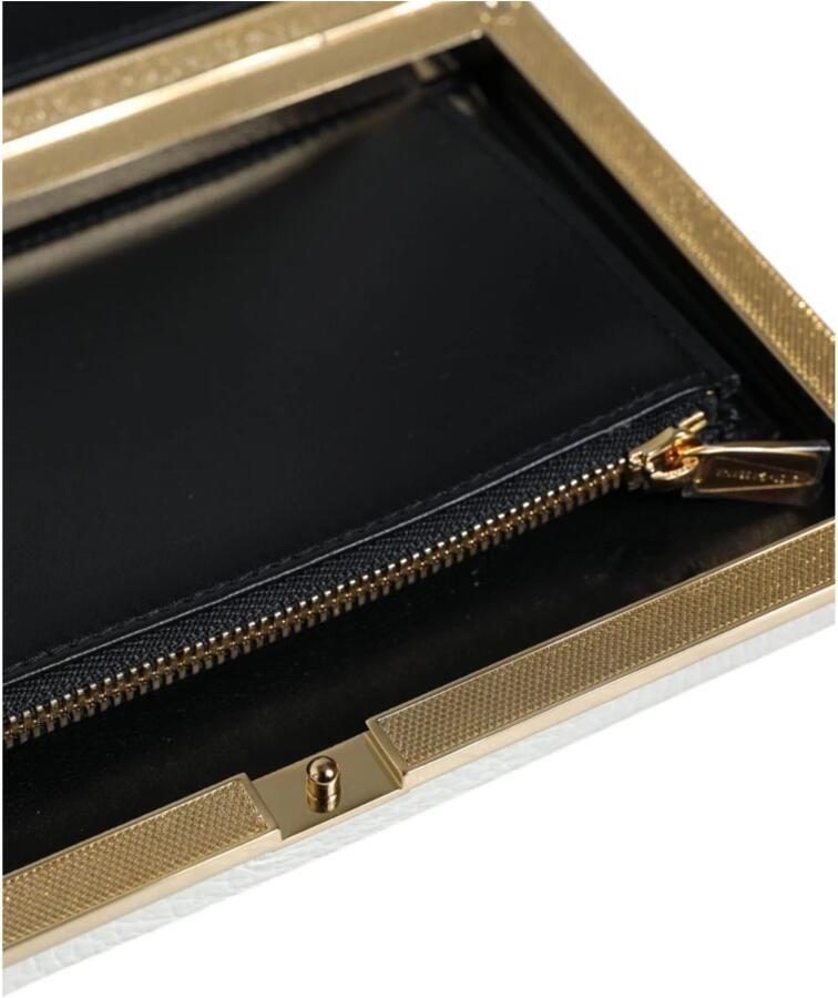 Dolce & Gabbana Gouden Frame Leren Clutch Tas White Dames