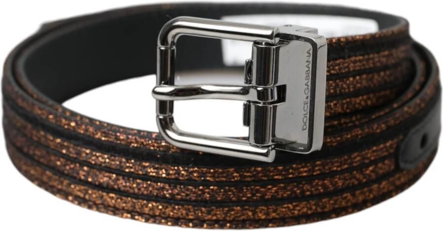 Dolce & Gabbana Gouden Jacquard Streep Riem met Zilveren Gesp Yellow - Foto 5