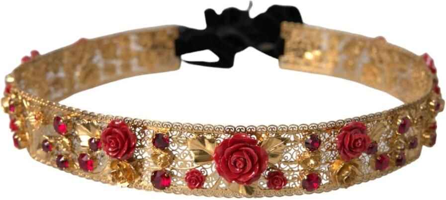 Dolce & Gabbana Gouden Kristal Roos Juweel Taille Riem Yellow Dames - Foto 7