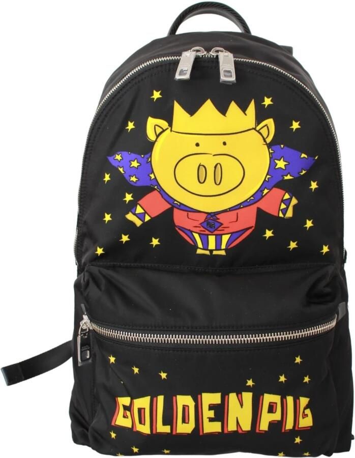 Dolce & Gabbana Zwarte Gouden Schoolrugzak Varken van het Jaar Motief Black Heren - Foto 4