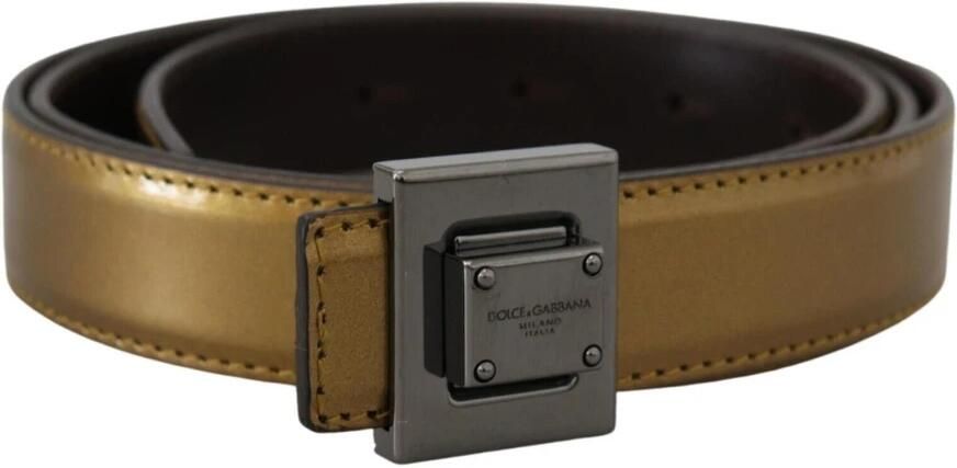 Dolce & Gabbana Gouden Leren Vierkante Metalen Gesp Riem Yellow Unisex - Foto 6