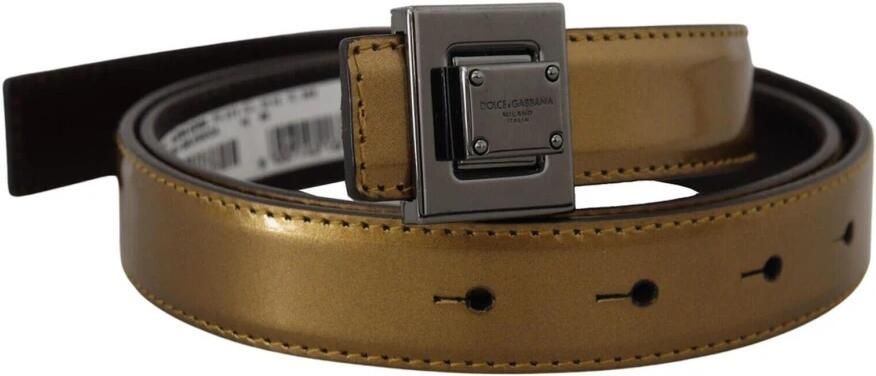 Dolce & Gabbana Gouden Leren Vierkante Metalen Gesp Riem Yellow Unisex - Foto 4