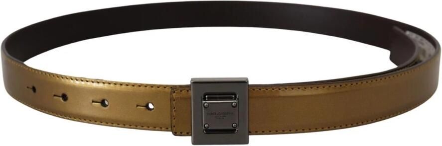 Dolce & Gabbana Gouden Leren Vierkante Metalen Gesp Riem Yellow Unisex - Foto 5