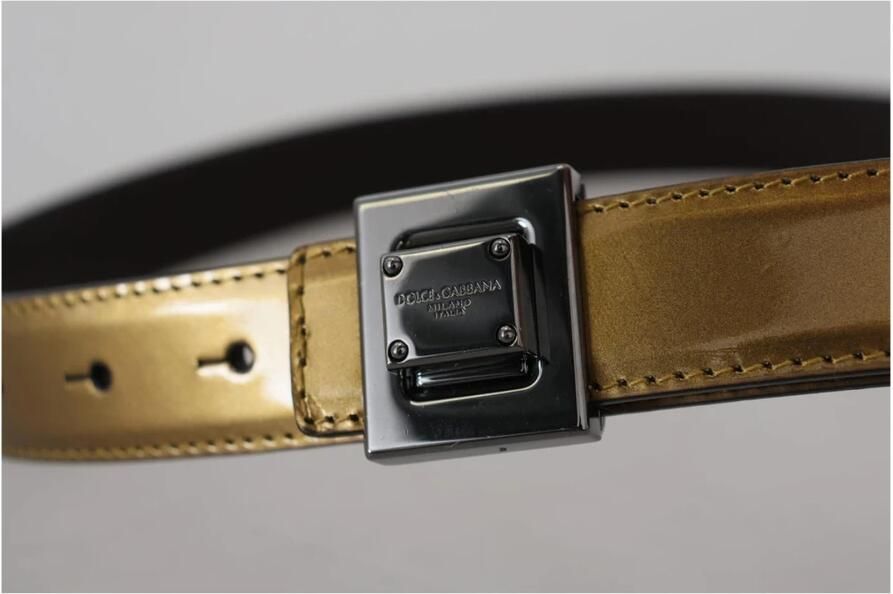 Dolce & Gabbana Gouden Leren Vierkante Metalen Gesp Riem Yellow Unisex