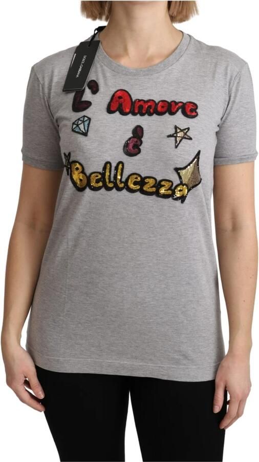 Dolce & Gabbana Gray Cotton Amore e Bellezza Top T-shirt Grijs Dames - Foto 5