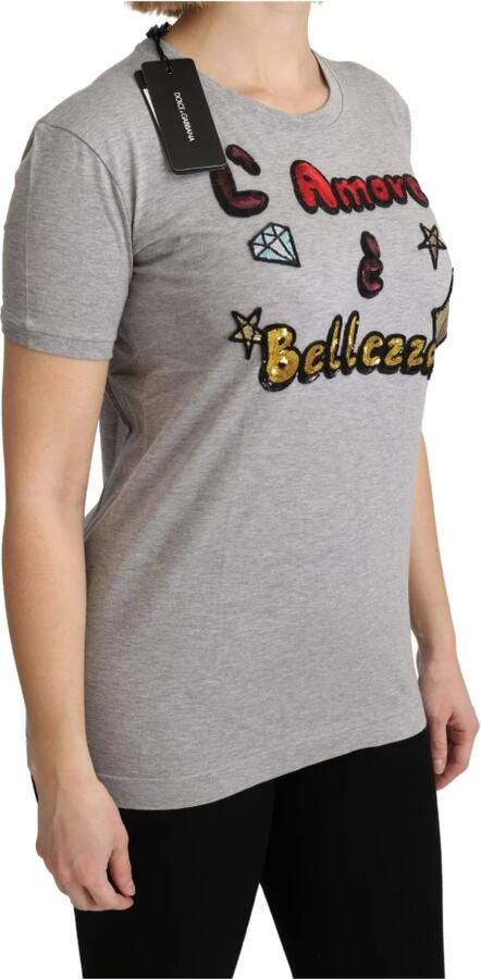 Dolce & Gabbana Gray Cotton Amore e Bellezza Top T-shirt Grijs Dames - Foto 4