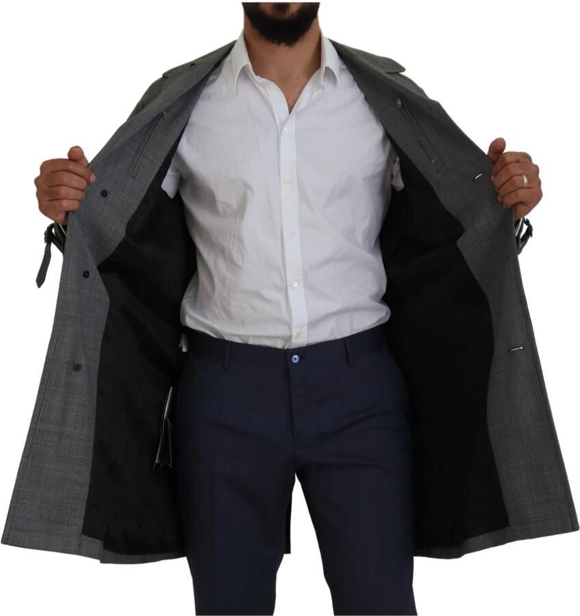 Dolce & Gabbana Grijze Geruite Trenchcoat Elegante Stijl Gray Heren