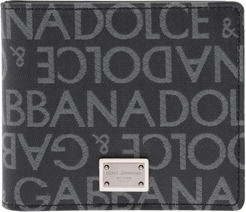 Dolce & Gabbana Logoed Jacquard Portemonnee Zwart Grijs Gemaakt in Italië Black Heren - Foto 4