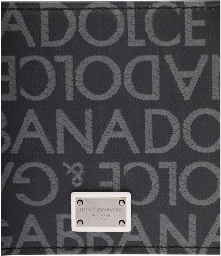 Dolce & Gabbana Logoed Jacquard Portemonnee Zwart Grijs Gemaakt in Italië Black Heren