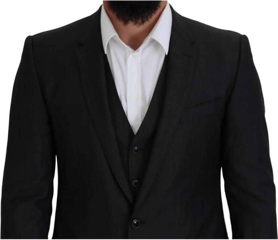 Dolce & Gabbana Zwart Virgin Wool Formeel 3-delig Pak Klassieke Elegantie Black Heren - Foto 2