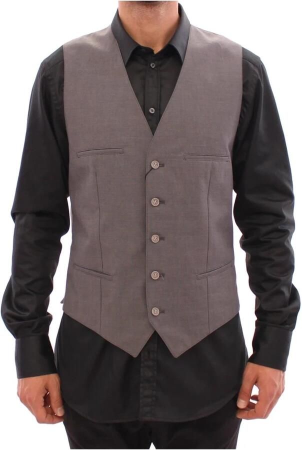 Dolce & Gabbana Gray Cotton Slim Fit Button Front Dress Vest Grijs - Foto 2