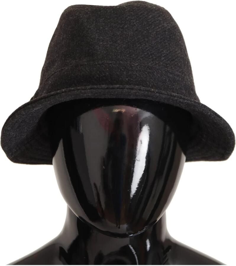 Dolce & Gabbana Grijze Virgin Wool Logo Fedora Trilby Hoed Black Dames