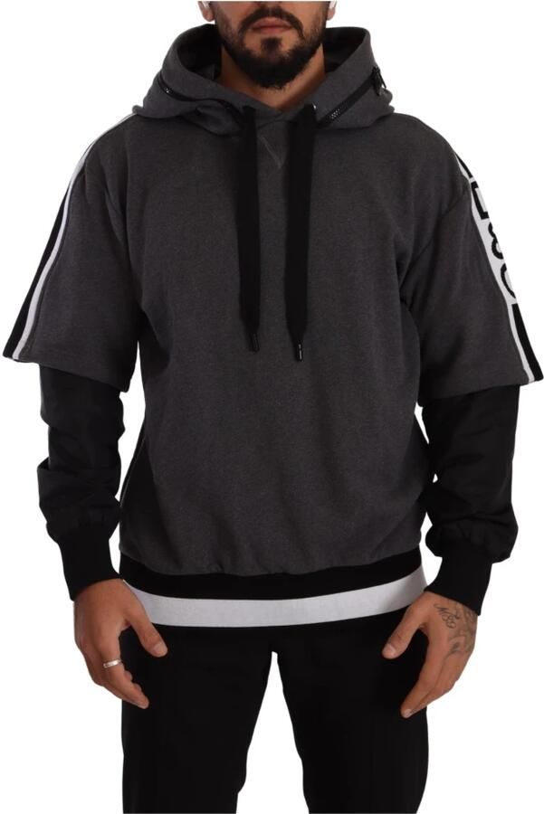 Dolce & Gabbana Gray Black Cotton Hooded #Dgmillennials Sweater Grijs Heren