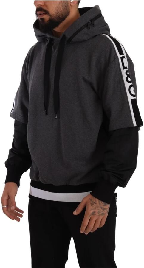 Dolce & Gabbana Gray Black Cotton Hooded #Dgmillennials Sweater Grijs Heren - Foto 4
