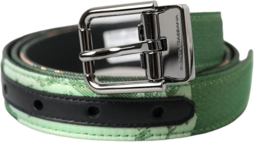 Dolce & Gabbana Groen Leren Jacquard Metalen Gesp Riem Green Heren