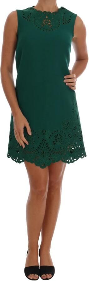 Dolce & Gabbana Groene Bloemen Uitgesneden Zijde Wol Jurk Green Dames - Foto 8