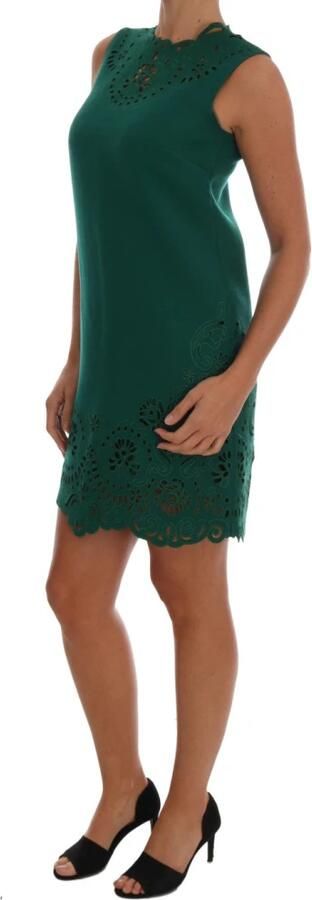 Dolce & Gabbana Groene Bloemen Uitgesneden Zijde Wol Jurk Green Dames - Foto 6