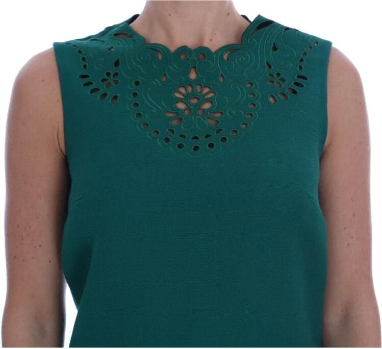Dolce & Gabbana Groene Bloemen Uitgesneden Zijde Wol Jurk Green Dames - Foto 5