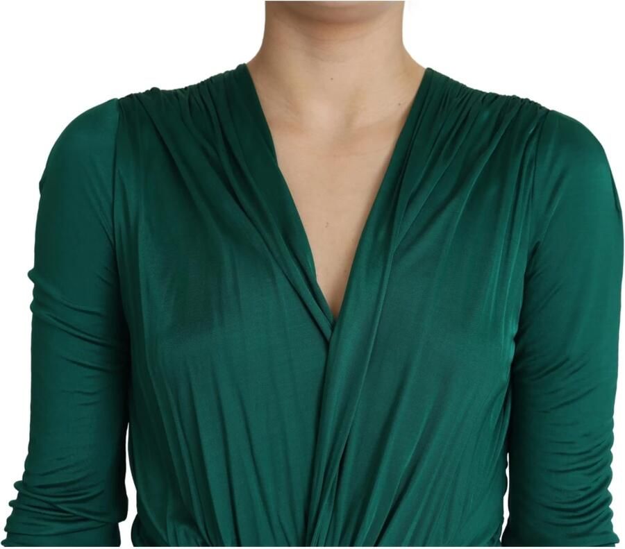 Dolce & Gabbana Groene Aansluitende Silhouet Midi Viscose Jurk Green Dames