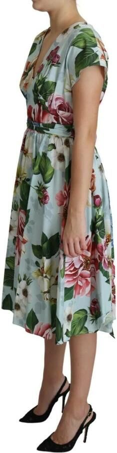 Dolce & Gabbana Groene Bloemen V-Hals Katoenen Jurk Multicolor Dames - Foto 2