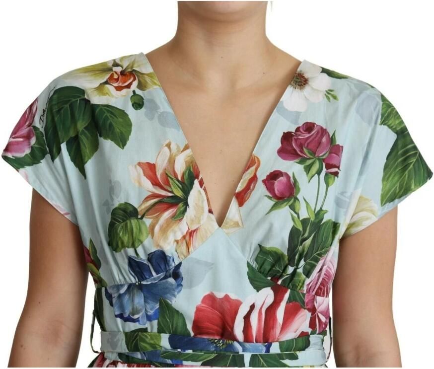 Dolce & Gabbana Groene Bloemen V-Hals Katoenen Jurk Multicolor Dames