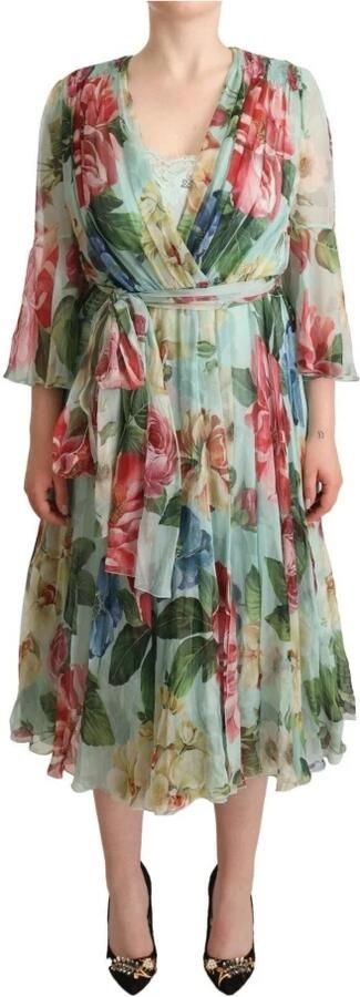 Dolce & Gabbana Multicolor Green Silk Wrap Gown Dress Meerkleurig Dames - Foto 10
