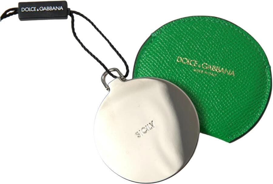 Dolce & Gabbana Groene Leren Ronde Logo Handspiegelhouder Green Dames - Foto 2