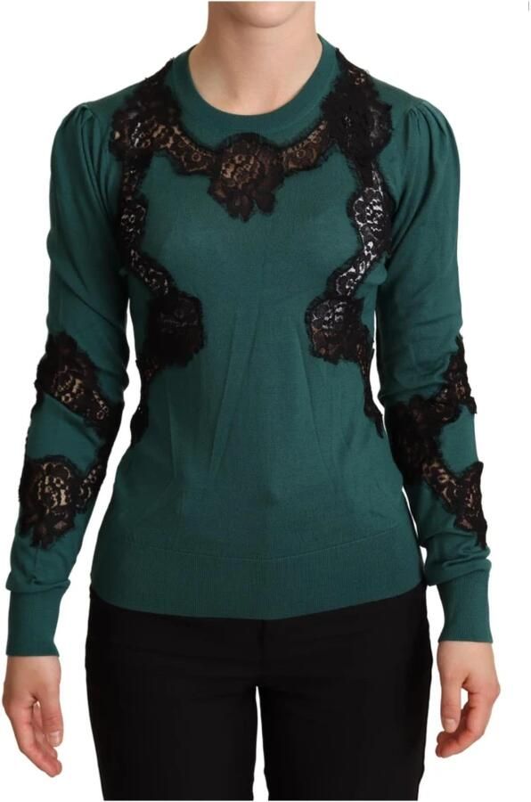 Dolce & Gabbana Top met lange mouwen en zwarte kanten details Green Dames - Foto 2