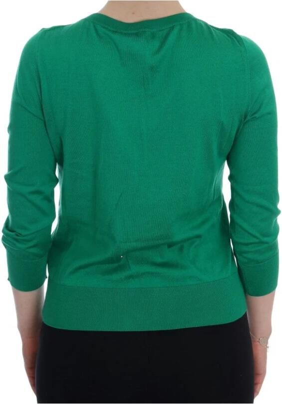 Dolce & Gabbana Groene Zijden Kristallen Bananen Trui Prachtig Versierde Pullover Green Dames - Foto 5