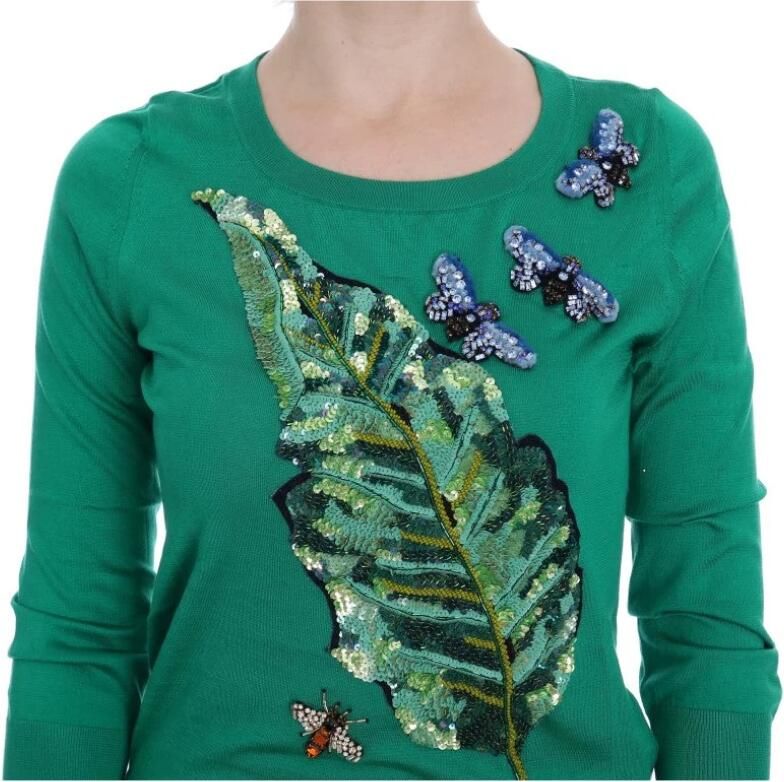 Dolce & Gabbana Groene Zijden Kristallen Bananen Trui Prachtig Versierde Pullover Green Dames - Foto 2