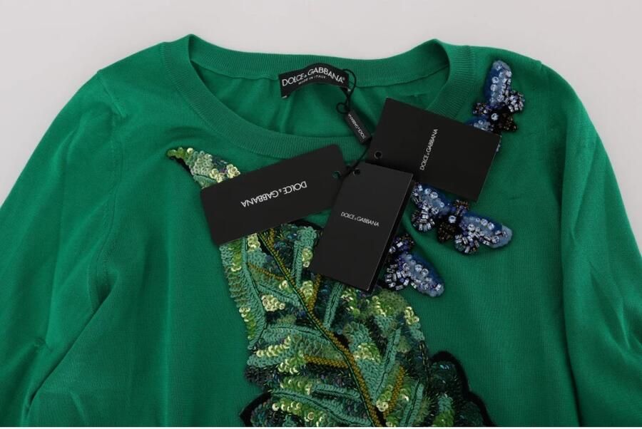 Dolce & Gabbana Groene Zijden Kristallen Bananen Trui Prachtig Versierde Pullover Green Dames - Foto 4