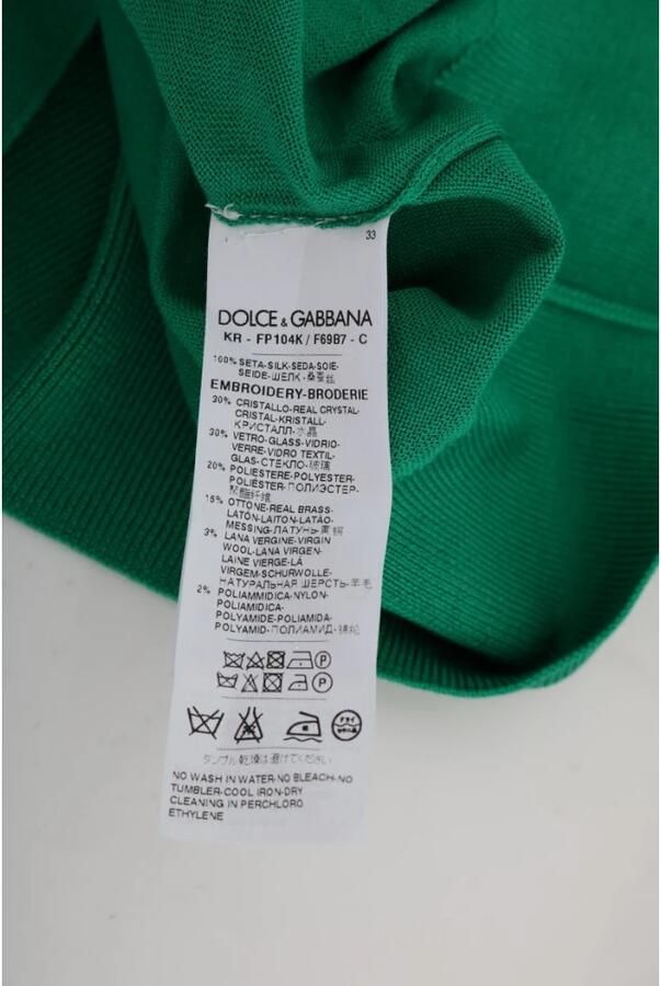 Dolce & Gabbana Groene Zijden Kristallen Bananen Trui Prachtig Versierde Pullover Green Dames - Foto 3