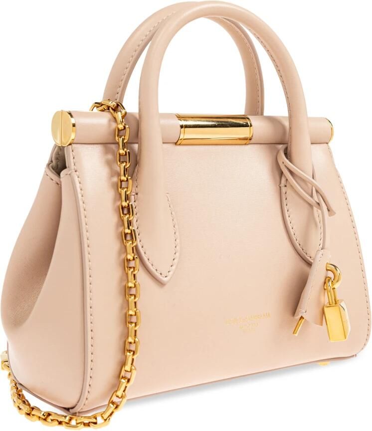 Dolce & Gabbana Elegante Leren Handtas met Kettingriem Beige Dames