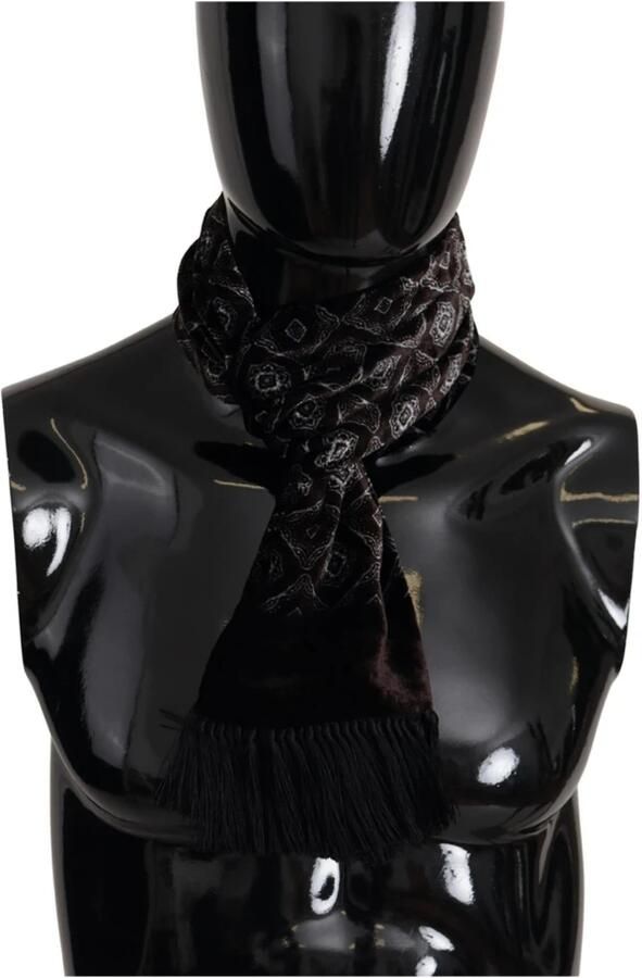 Dolce & Gabbana Bruin Velvet Geometrisch Shawl Franje Sjaal Brown Unisex - Foto 5