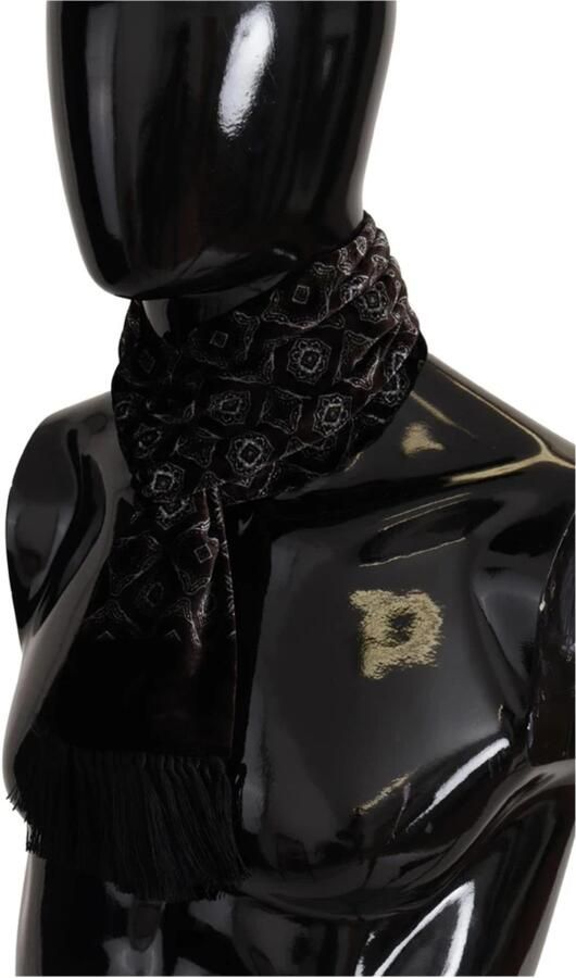 Dolce & Gabbana Bruin Velvet Geometrisch Shawl Franje Sjaal Brown Unisex - Foto 4