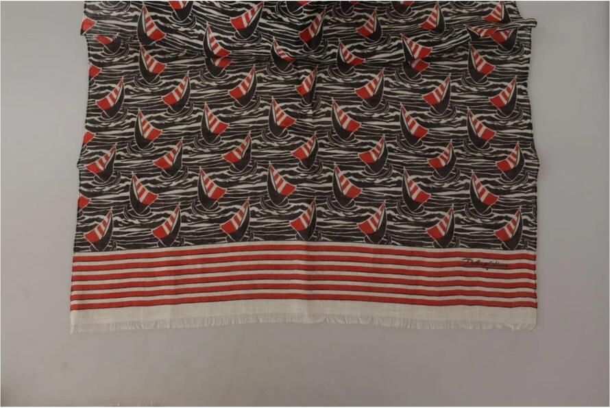 Dolce & Gabbana Zwart Rood Linnen Zeilboot Streep Print Shawl Sjaal Multicolor Heren - Foto 2