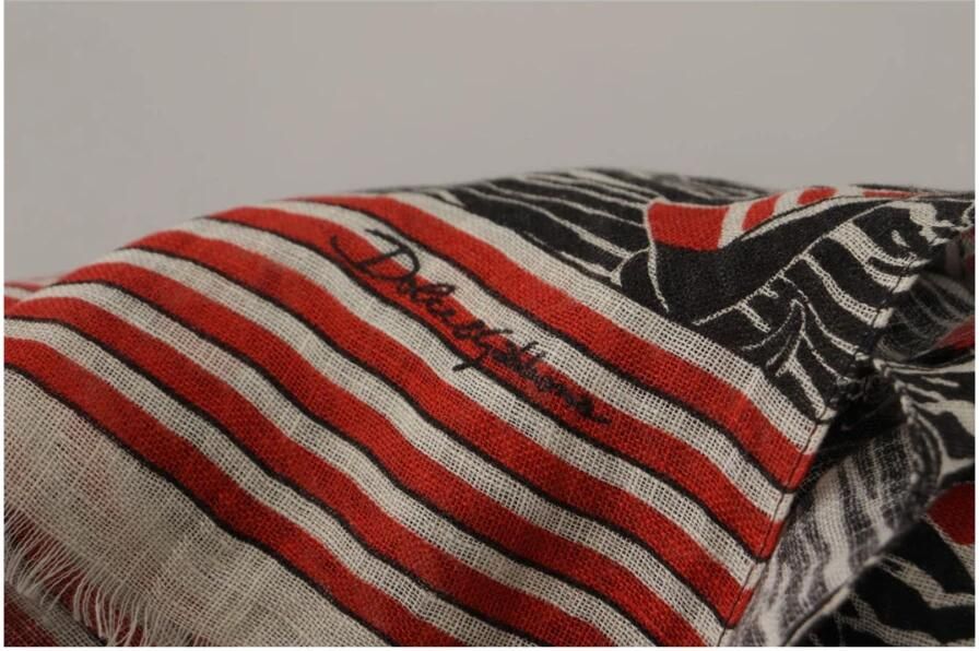 Dolce & Gabbana Zwart Rood Linnen Zeilboot Streep Print Shawl Sjaal Multicolor Heren