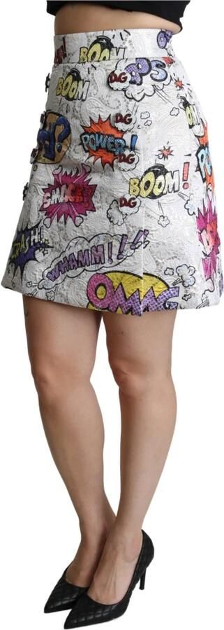 Dolce & Gabbana Hoge Taille Cartoon Brocade A-lijn Rok White Dames - Foto 3