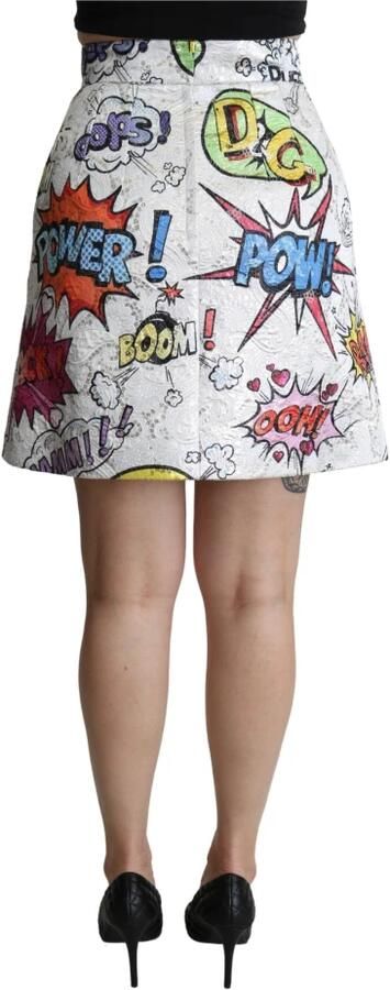 Dolce & Gabbana Hoge Taille Cartoon Brocade A-lijn Rok White Dames