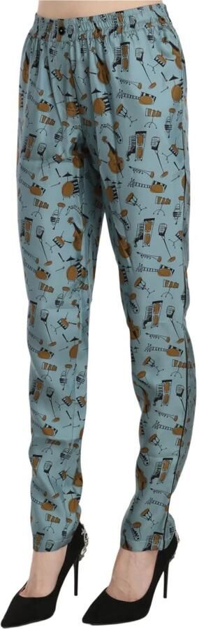 Dolce & Gabbana Blue Musical Instruments Print Tapered Pants Blauw Dames