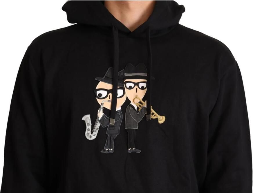 Dolce & Gabbana Black Cotton Hooded #dgfamily Sweater Zwart Heren