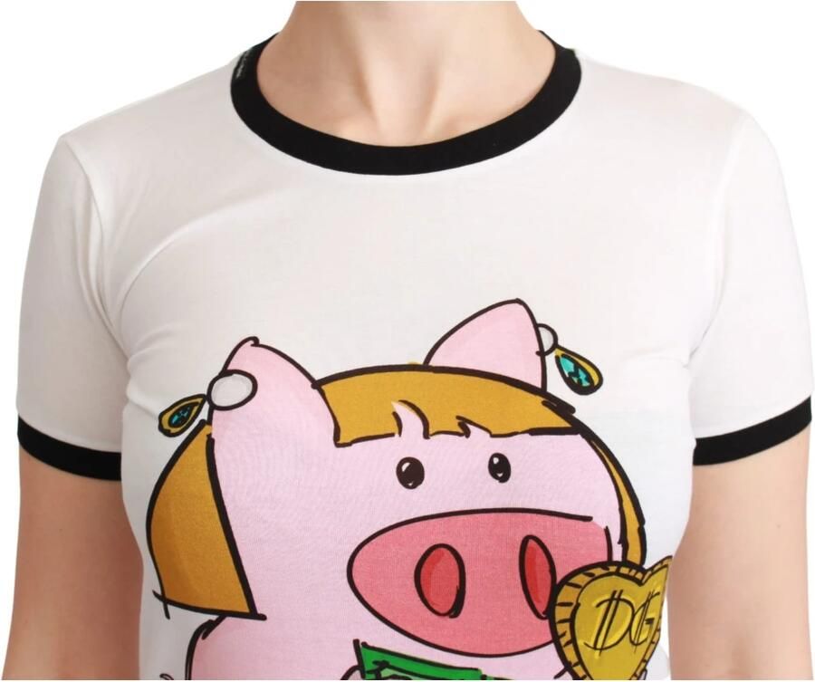 Dolce & Gabbana Witte Jaar van het Varken Katoenen T-shirt Wit Dames