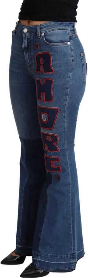 Dolce & Gabbana Blauwe Amore Patch Boot Cut Katoenen Stretch Broek Blue Dames - Foto 3