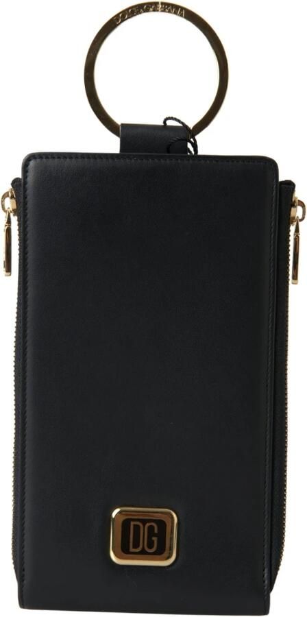 Dolce & Gabbana Zwarte Leren DG Logo Gouden Rits Kaarthouder Portemonnee Black Heren - Foto 8