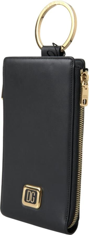 Dolce & Gabbana Zwarte Leren DG Logo Gouden Rits Kaarthouder Portemonnee Black Heren - Foto 9