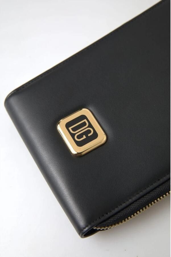 Dolce & Gabbana Zwarte Leren DG Logo Gouden Rits Kaarthouder Portemonnee Black Heren - Foto 6